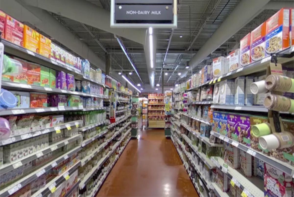 aisle in grocery store as seen by a person with normal vision
